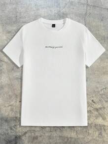 AXEPEAK T-shirt casual tricoté col rond pour hommes avec imprimé slogan, inspiré de l'été et du streetwear