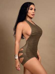 SHEIN SXY Women Ripped Sexy Halter-Neck Jumpsuit, Bodysuits For Women, Women Bodysuits, Mesh Jumpsuit, Halter Bodysuits,Sexy Outfits For Women