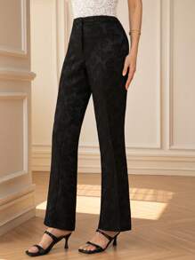 Chiquease 新品欧美复古优雅淑女纹理花卉提花面料超修身喇叭裤 - 黑色 - 查看 1