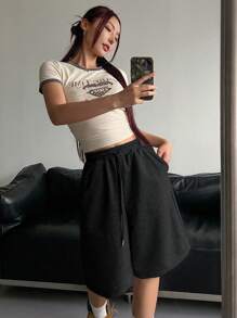 DAZY Pantalones cortos informales y versátiles para mujer con cintura ajustable con cordón