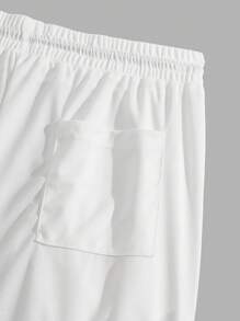 AXEPEAK Loose Men Letter Patchwork Drawstring Waist Shorts, School, Streetwear Essentials - White - View 5