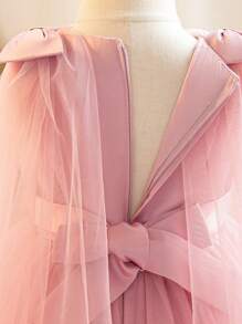 SHEIN Glamorique Kids New Spring Summer Girls Party Flower Girl Dress, Lovely Fluffy Flower Bow Sleeveless Wedding Party Princess Dress Wedding Dusty Pink Elegant - Dusty Pink - View 6