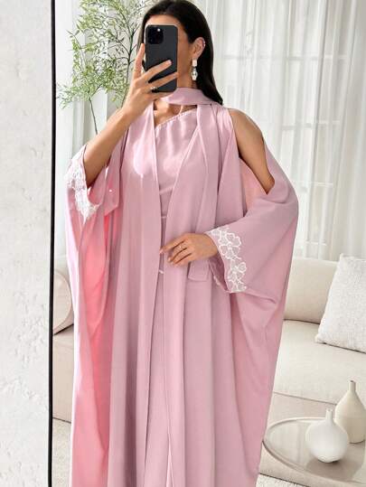 SHEIN Najma Sexy Off-Shoulder Long Sleeve Embroidery Cuff Loose Women Arabic Abaya, Robe
