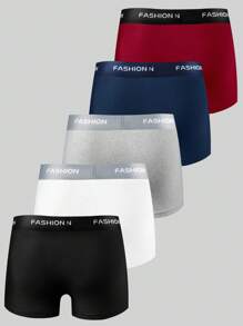 Manfinity Underwear&Sleepwear Basics Set de 5 calzoncillos tipo bóxer para hombre con cintura elástica y letras en colores contrastantes, cómodos