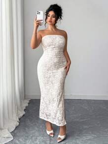 Elenzga Plus Size Women Spring New Famous Lady French Romantic Sexy Lace Bodycon Slit Backless Fashionable Elegant Pure Desire Elegant Cocktail Party Dress For Events