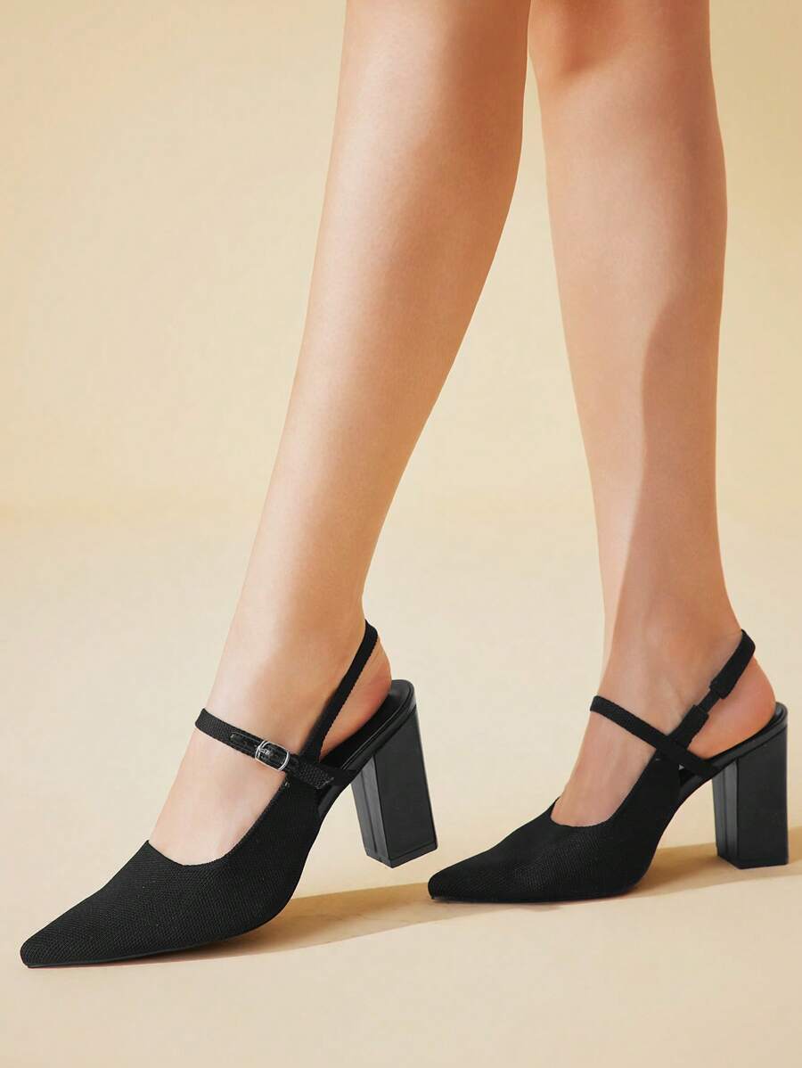CUCCOO BASICS 女士时尚黑色后绑带高跟鞋，简约实用，多功能 - 黑色 - 查看 1