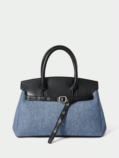 SHECARRY 女士时尚个性化街头风格 Y2K 迷彩拼布黑色 PU 手提包