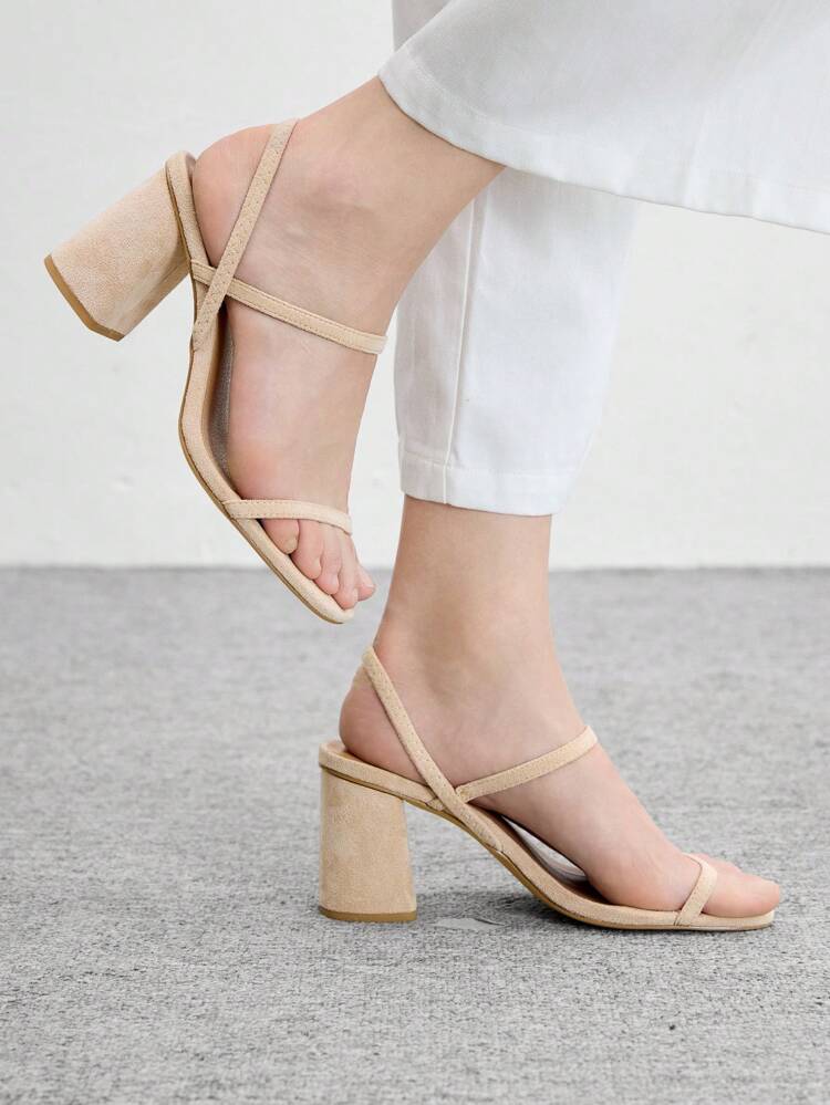 CUCCOO BIZCHIC Women's Square Toe Strappy Block Heel Pumps, Elegant And Comfortable Slip-On High Heels For Office, Commute, Dating, Khaki/Black PU Leather