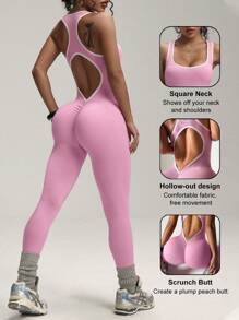 SHEIN Sport Studio Colorblock Trim Backless Hollow-Out Skinny Activewear Jumpsuit