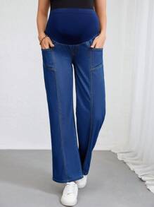 SHEIN Vaqueros casuales rectos y sueltos para maternidad con bolsillos