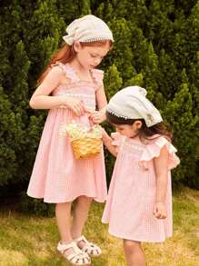 Blossori Pink Plaid Sleeveless Casual Dress For Young Girl - Pink - View 4