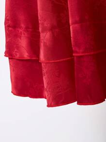 SHEIN 少女纯色荷叶边短袖简约休闲连衣裙 - 紅色 - 查看 5