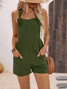 Breezaya 女士纯色扭纹口袋休闲连体衣 - 軍綠色 - 查看 7