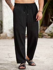 ResortEase Plus Size Men's Solid Color Drawstring Waist Casual Pants