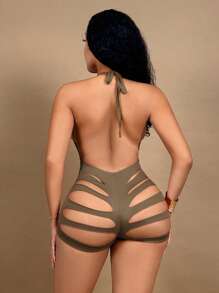SHEIN SXY Women Ripped Sexy Halter-Neck Jumpsuit, Bodysuits For Women, Women Bodysuits, Mesh Jumpsuit, Halter Bodysuits,Sexy Outfits For Women