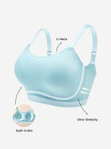 LUVLETTE Plus Blue Racerback Sports Bra Tank Top Medium Support Workout Breathable Casual-Sporty LingerieAsOuterwear Basic Active Gym SizeFreedom Bra