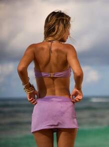 Aralina 夏季度假海滩罩衫迷你裙节日款，带金环装饰细节 - 淡紫色 - 查看 2