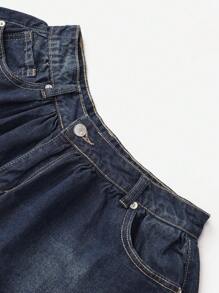 TrendSteals Plain Pleated Pocket Summer Casual Denim Skirt - Dark Wash - View 6