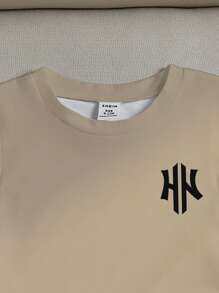 SHEIN Playful Pals 幼儿男童格子拼布印花圆领短袖 T 恤和短裤休闲两件套，夏季 - 彩色 - 查看 3