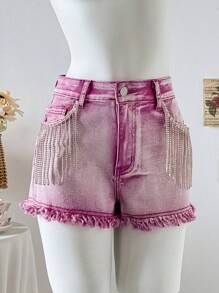 Soleia Shorts di jeans da donna, shorts casual skinny stretch di colore rosa