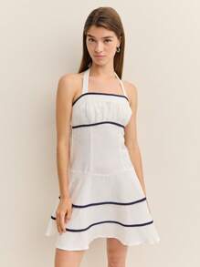 Nöista Romantic Mini Dress Contrast Pipping White Graduation Dress Vacation Outfit For Woman A Shape Dress Church Outfits Women - White - View 3