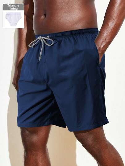 Surfspeed Men's Summer Vacation Solid Color Drawstring Casual Beach Shorts