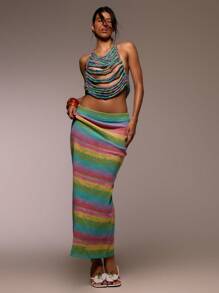 MUSERA 编织绳针织露背系带上衣，适合春季、夏季、伊比沙岛、假日、可爱、节日、度假、海滩装、海滩、波西米亚风假日节日锐舞夏季牛仔女郎夜间派对时尚 - 彩色 - 查看 5