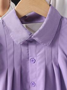 Wildeya Vestido casual lindo de manga corta abultada con moño decorativo y unicolor para niña