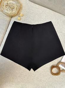 INAWLY Quần short nữ màu trơn có khóa kéo cỡ lớn, thường ngày đa năng - màu đen - Xem 2