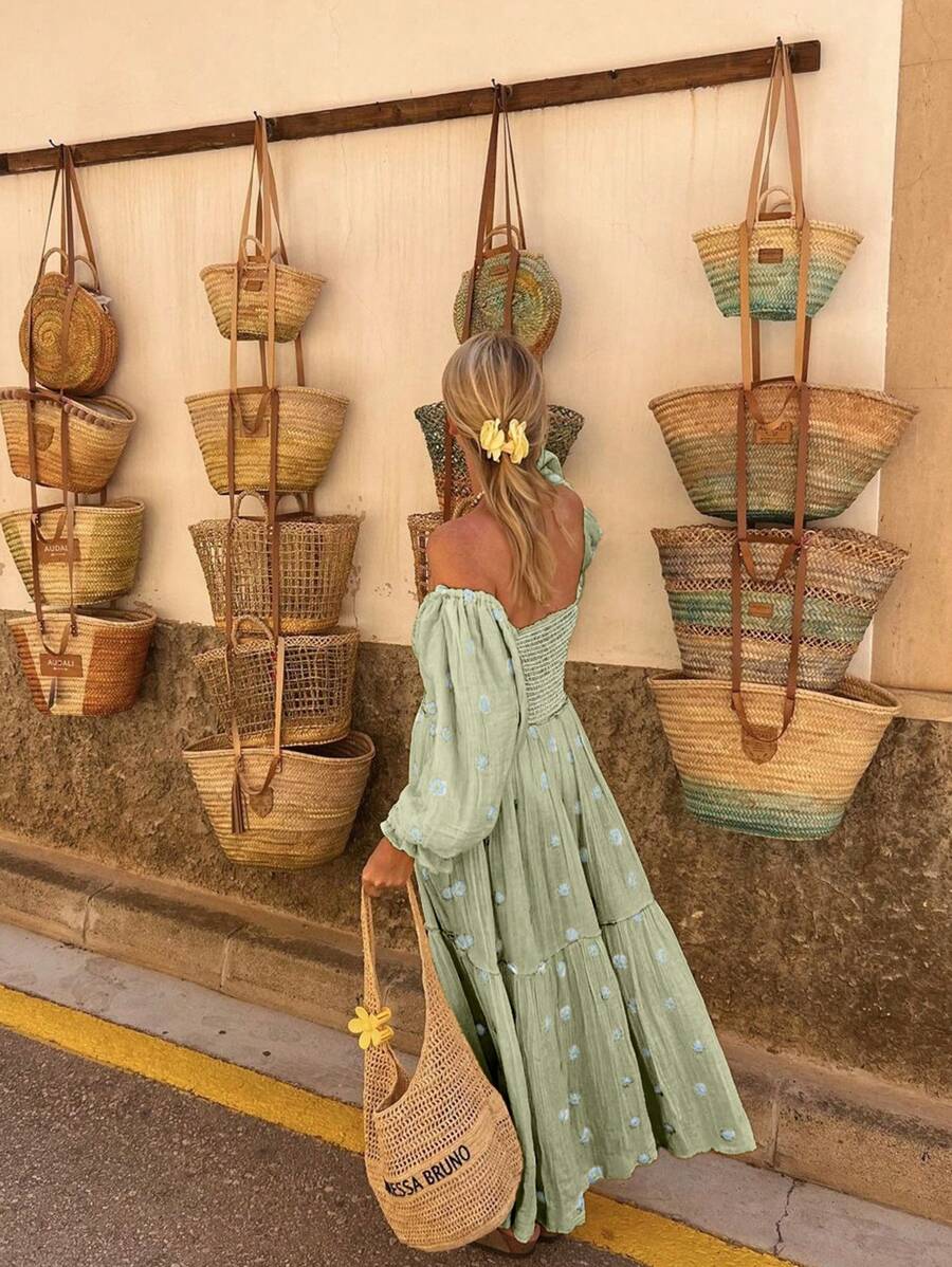 Selianne 女士时尚度假风格长袖连衣裙 - 薄荷綠 - 查看 1