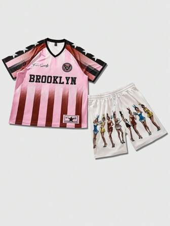 Street Life 1 Set de Camiseta de verano para hombre, diseño estilizado con estampado de personaje femenino de temática deportiva de manga corta