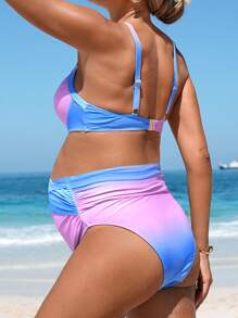 SHEIN Graviditetsgradient Push-Up bygeltopp och baddräktsset med hög midja - Multifärgad - Visa 3