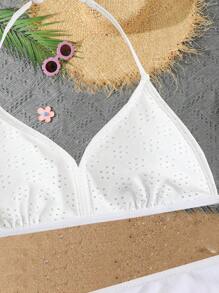 3pcs/Set Tween Girls Swimsuit, Bikini Set For Beach, Party, Swimming - White - View 4