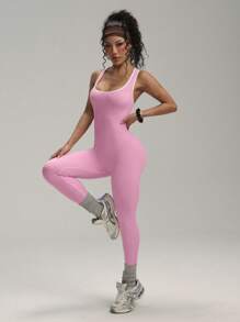 SHEIN Sport Studio Colorblock Trim Backless Hollow-Out Skinny Activewear Jumpsuit