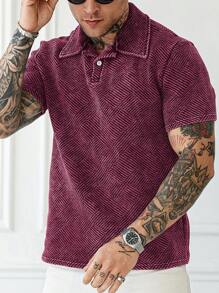 Manfinity Homme Áo thun polo nam họa tiết thường ngày đã giặt, mùa hè - Màu Hồng Tươi - Xem 1
