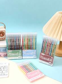 SHEIN Penne di grande capacità e colore neutro, distribuite casualmente, per il ritorno a scuola. Set di penne per taccuino di grande capacità, penne gel colorate, penne per disegno, per prendere appunti e per disegnare linee