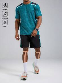 Manfinity Sport Polished Conjunto deportivo casual de verano para hombre con cuello redondo y hombros en contraste, ropa para hacer ejercicio y correr