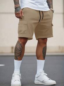 Manfinity LEGND Quần short Cargo màu trơn thường ngày cho nam, mùa hè - màu nâu - Xem 3