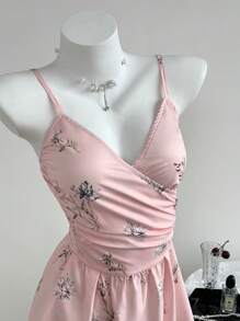 SHEIN Unity 法式优雅浪漫褶皱设计女士吊带背心，夏季 - 彩色 - 查看 5
