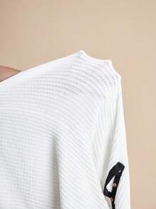 EASEVO 大码男士休闲黑白针织短袖修身毛衣，适合秋冬学校穿着 - 白色 - 查看 6