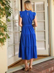 Amorya Frill Trim Ruffle Hem Belted DressFall/Winter Women Clothes Back To School Modest Vintage Old Money Teacher Outfits For Women Airport Beautiful Clothing For WomenFall/Winter Women Clothes Back To School Modest Vintage Old Money Teacher Outfits For Women Airport Beautiful Clothing For Women - Royal Blue - View 8