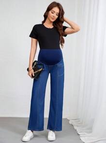 SHEIN Vaqueros casuales rectos y sueltos para maternidad con bolsillos