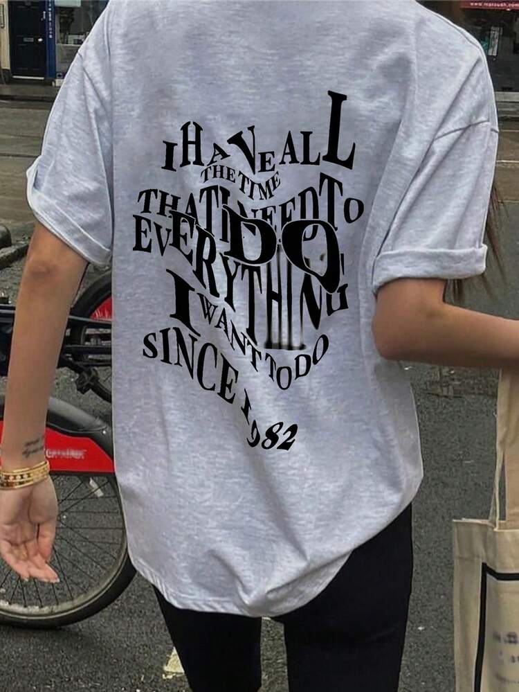 Women's Casual Loose Letter Print Mid-Length Short Sleeve T-Shirt