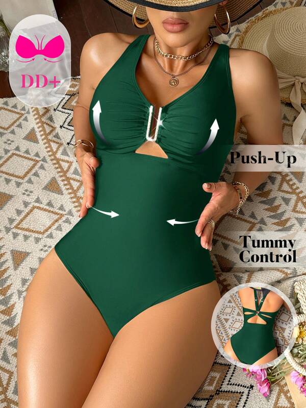 Swim DD+ Women One-Piece Solid Swimsuit For Beach/Holiday For Summer Beach Vacation