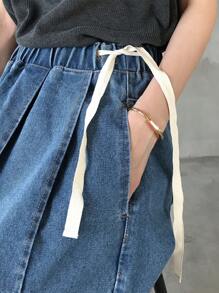 FRIFUL 女式夏季蓝色阔腿宽松牛仔长裙牛仔裙 - 藍色 - 查看 5