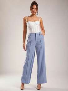 Silquee Pantalones de traje para mujer, pantalones azul plácido, ropa de oficina, casual de negocios, pantalones de traje azul, verano para mujer, prendas inferiores para mujer, ropa de trabajo, ropa de oficina, pantalones de oficina - Azul - Ver 1