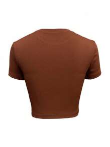 INAWLY Women Summer Solid Color Slim Fit Casual Short Sleeve T-Shirt - Multicolor - View 2