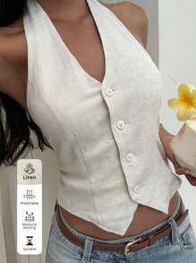 SHEIN EZwear 女士夏季亚麻系带露背薄款西装外套（秋冬款）