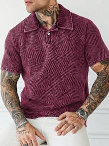 Manfinity Homme Áo thun polo nam họa tiết thường ngày đã giặt, mùa hè - Màu Hồng Tươi - Xem 7