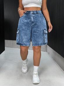 SHEIN ICON 大码牛仔短裤，夏季时尚